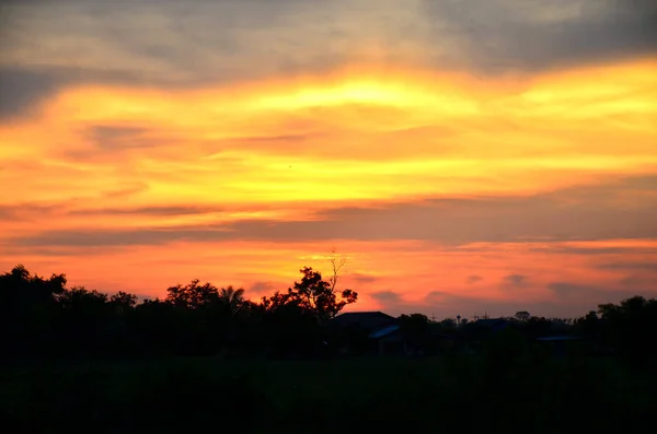 Ciel Jaune Doré Coucher Soleil — Photo