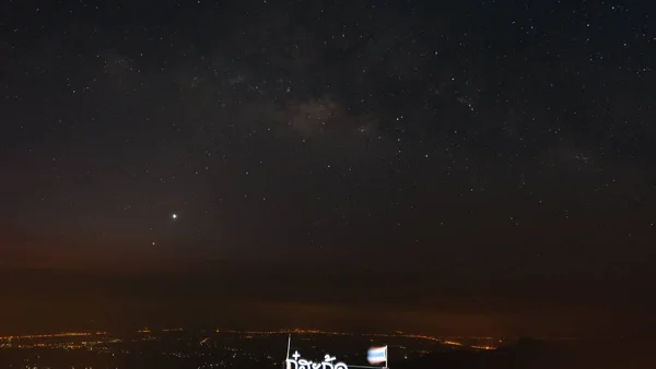 Vue Nuit Noire Avec Des Étoiles Sur Ciel Espace Copie — Photo