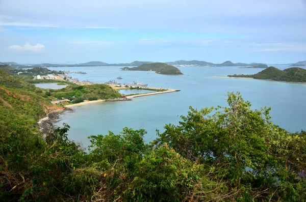 Jachthaven Van Sattahip Marinebasis Thailand Gezien Vanaf Top Van Heuvel — Stockfoto
