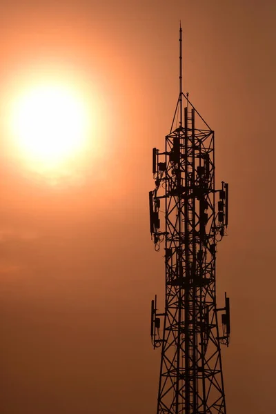 Torre Transmissão Elétrica Pôr Sol — Fotografia de Stock