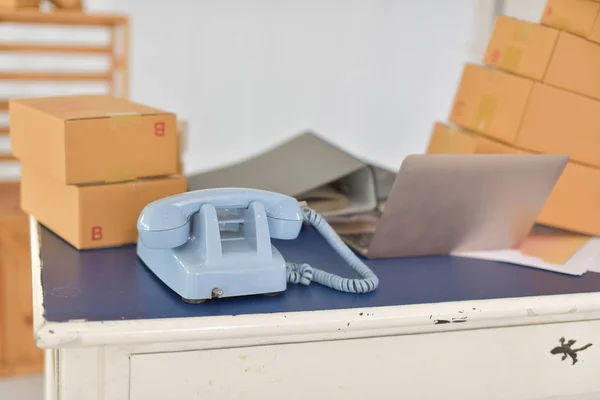 Teléfono Azul Antiguo Cajas Portátil Mesa — Foto de Stock