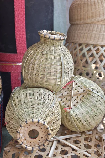 Wickerwork Feito Bambu Mercado — Fotografia de Stock