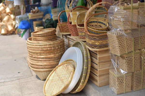 Lavori Vimini Bambù Sul Mercato — Foto Stock
