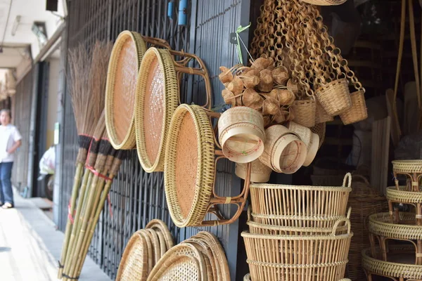 stock image wickerwork made of bamboo on the market place 