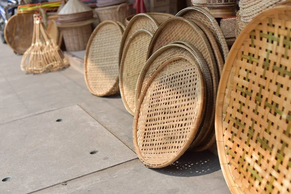 Vlechtwerk Gemaakt Van Bamboe Marktplaats — Stockfoto