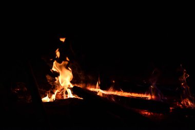 Ormanda kamp ateşi yanıyor, yakından görüş