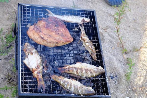 Sluiten Van Aziatische Barbecue Buiten — Stockfoto