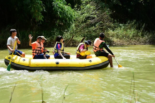 Thailand October 2019 Group Tourists Kayaking River Green Forest — Stock Photo, Image