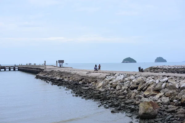 Muelle Mar Largo Día Nublado — Foto de Stock