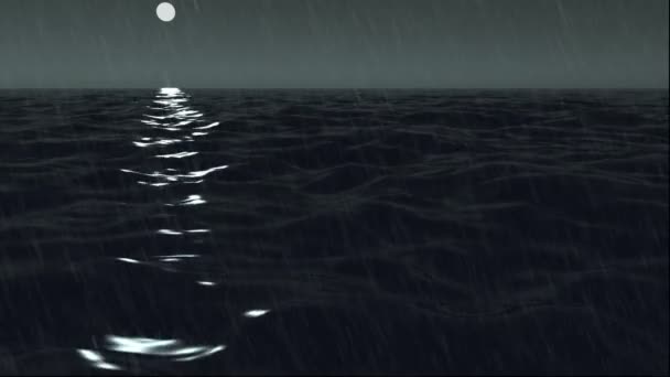 Φουρτουνιασμένη Θάλασσα Νύχτα Βροχή Στη Μέση Του Ωκεανού Καταστροφή Έξαλλος — Αρχείο Βίντεο