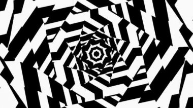 Siyah ve Beyaz Dalgalı Çizgiler Merkezde Kesişiyor. Hareketin görsel yanılsaması. Hipnotik yanılsama sorunsuz döngü