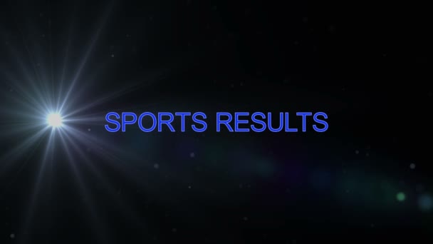 Текст Sports Results Красивим Оптичним Ефектом Спалаху Створеним Барвистим Світлом — стокове відео