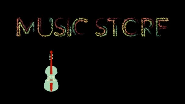 Animación Dibujos Animados Iconos Musicales Con Texto Music Store Fondo — Vídeo de stock