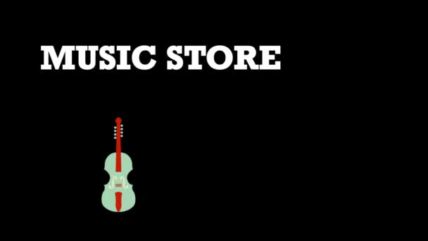 Animación Dibujos Animados Iconos Musicales Con Texto Music Store Fondo — Vídeos de Stock