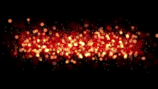 Дефокусовані Літаючі Червоні Оранжеві Блискучі Частинки Розмитий Різдвяний Фон — стокове відео