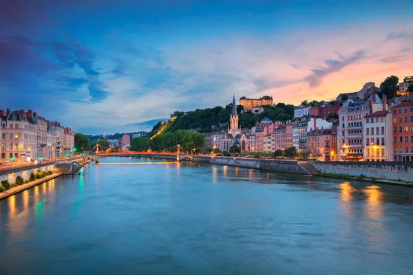 Lyon Gün Batımında Lyon Fransa Nın Şehir Manzarası — Stok fotoğraf