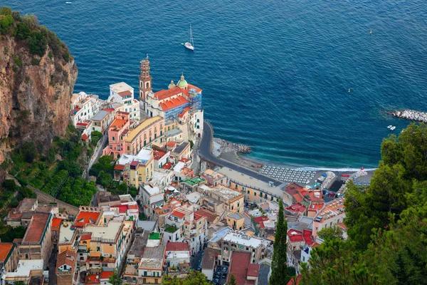 Atrani Vue Aérienne Célèbre Village Côtier Atrani Situé Sur Côte — Photo