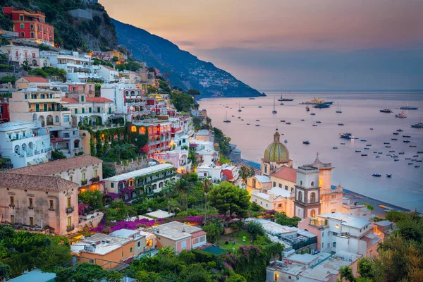 Pozytano Zdjęcie Lotnicze Słynnego Miasta Positano Położonego Wybrzeżu Amalfi Włoszech — Zdjęcie stockowe