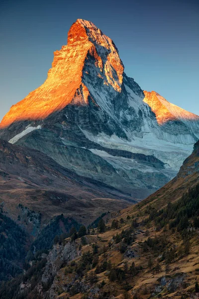 Matterhorn Obraz Krajina Matterhorn Švýcarsko Během Podzimní Svítání — Stock fotografie