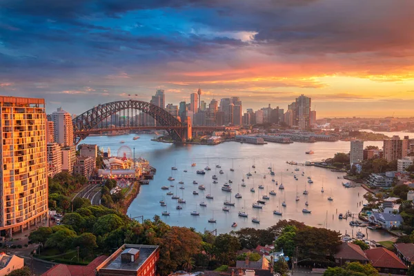 Sydney Imagem Paisagem Urbana Sydney Austrália Com Harbour Bridge Horizonte — Fotografia de Stock