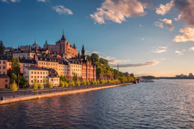 Stockholm. Cityscape görüntü eski günbatımı sırasında şehir Stockholm, İsveç.