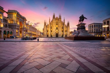 Milan, Italy. Cityscape image of Milan, Italy with Milan Cathedral during sunrise. clipart