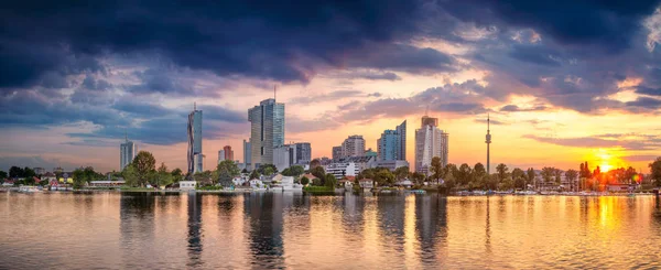 Wien Österreich Panoramabild Der Wiener Hauptstadt Bei Sonnenuntergang — Stockfoto