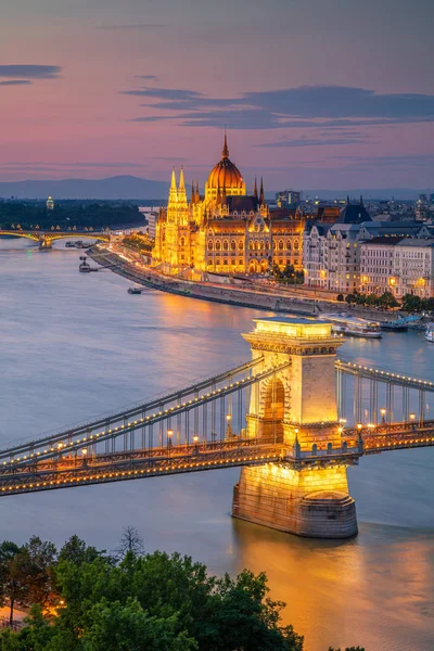 Budapest Ungarisch Luftbild Von Budapest Mit Szechenyi Kettenbrücke Und Parlamentsgebäude — Stockfoto