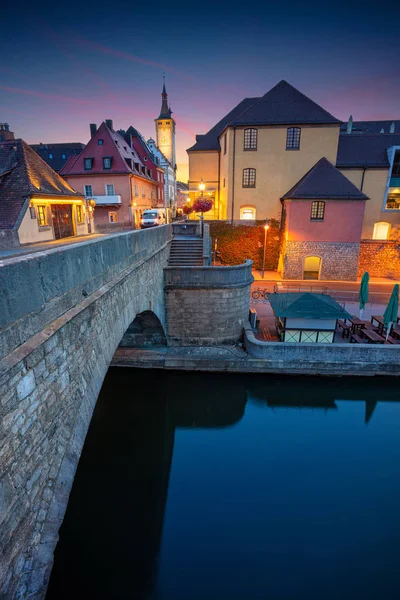 Wurzburg Almanya Güzel Gün Doğumu Sırasında Ana Nehir Üzerinde Eski — Stok fotoğraf