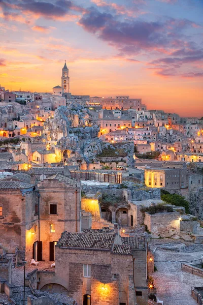 Matera Cityscape Letecký Snímek Středověkého Města Matera Itálie Při Krásném — Stock fotografie