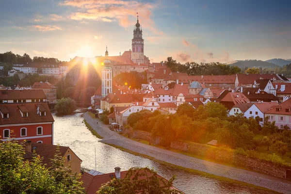 Cesky Krumlov Yaz Günbatımında Çek Cumhuriyeti Nin Cesky Krumlov Kentinin — Stok fotoğraf