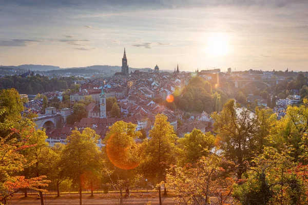 Bern Városa Városkép Főváros Bern Svájc Alatt Gyönyörű Őszi Naplemente — Stock Fotó