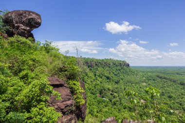 Arka planda, Phu şarkı, Bueng Kan, Tayland jungle ve mavi gökyüzü ile kumtaşı uçurumdan güzel sahne