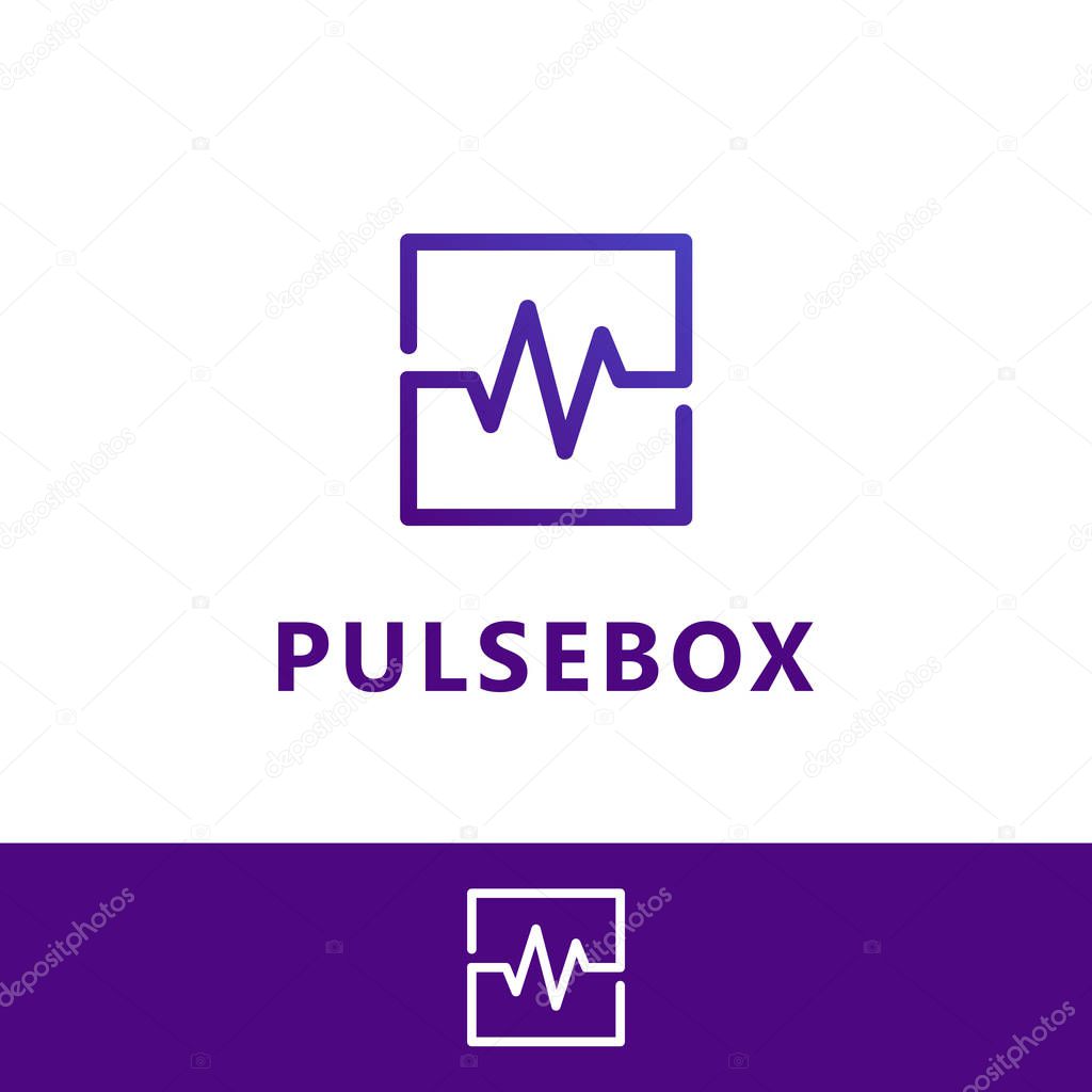 Pulse box, Wave box. Vector logo template