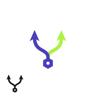 İki yol yön okları. Basit renk Üçlü ok başları işareti.