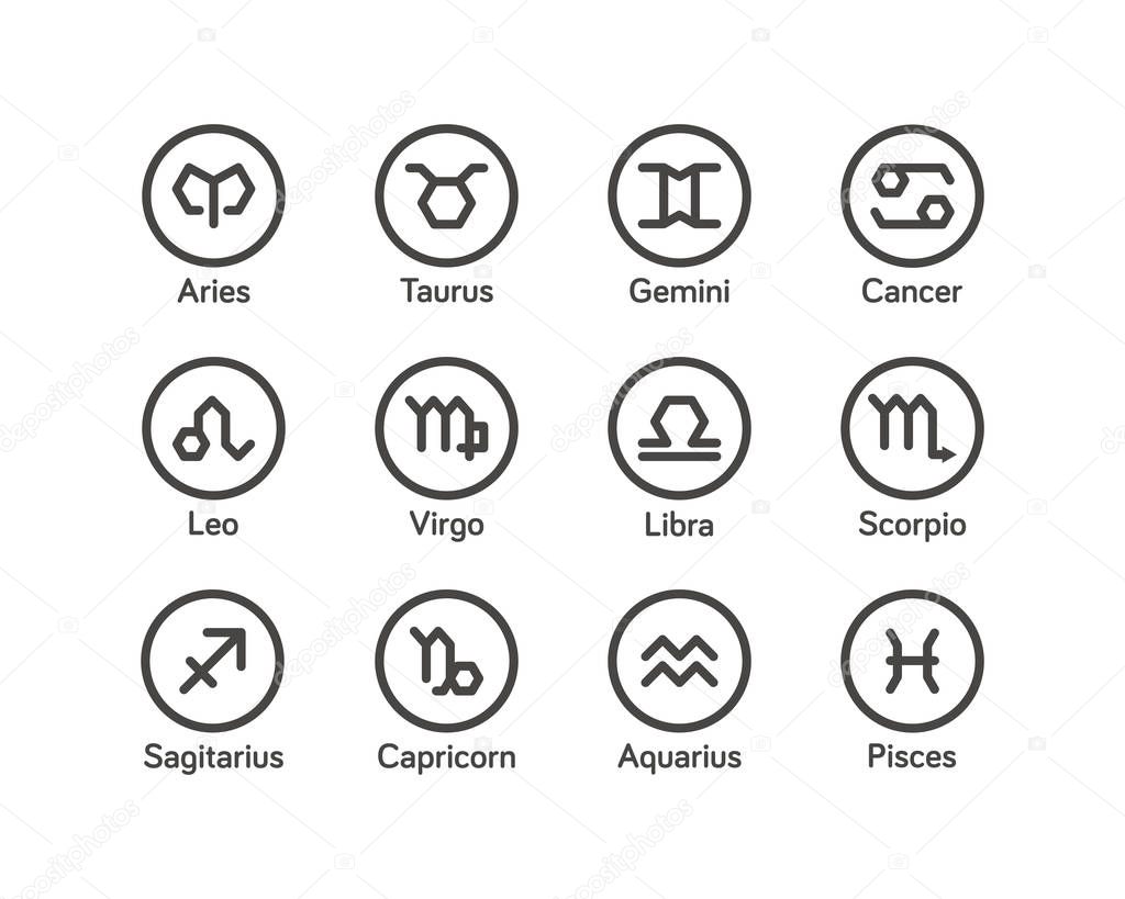 Zodiac icon set with geometric style vector illustration