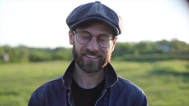 Bearded Man Smiling Looking Camera — Stock Video