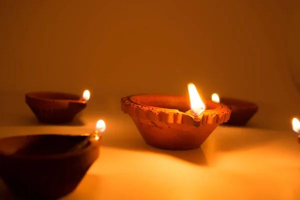 Diwali Diyas Terakoty Ciemnym Tle Które Używane Oświetlenie Domu Podczas — Zdjęcie stockowe