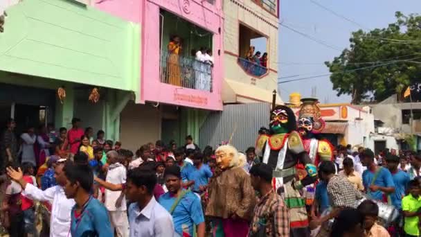 Processione Del Festival Dasara Nelle Città Dell India Presenta Folle — Video Stock