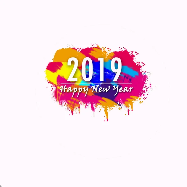Mutlu Yeni Yıl 2019 Renkler Afiş Isolatedl Zemin Üzerine Basılmış — Stok fotoğraf