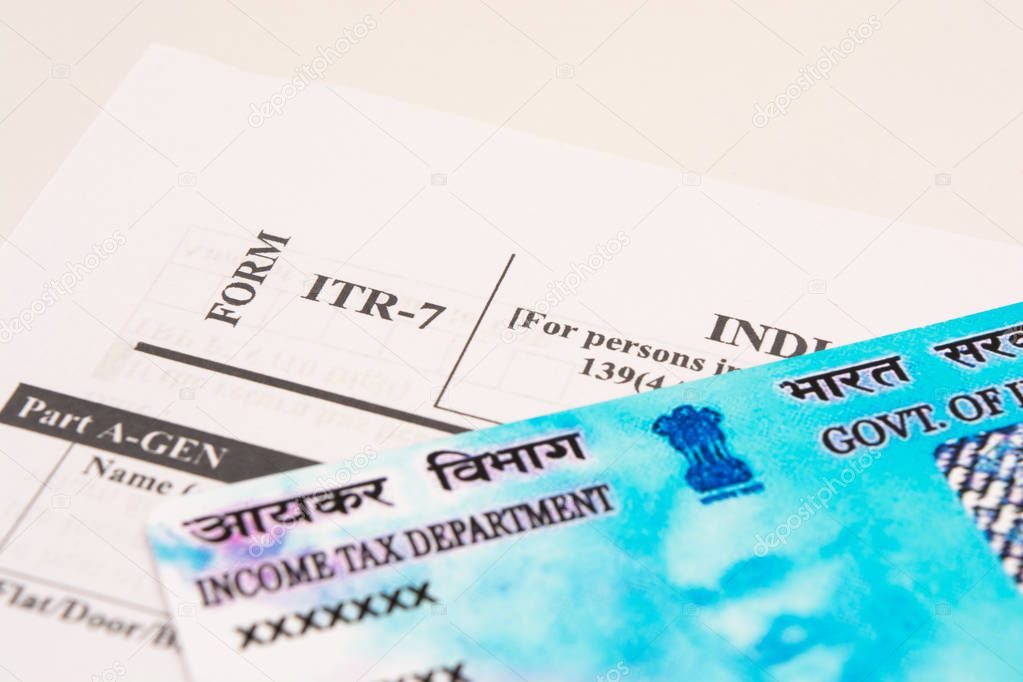 New Indian ITR-6 Income tax Form with PAN or Permanent Account Number on isolated background.
