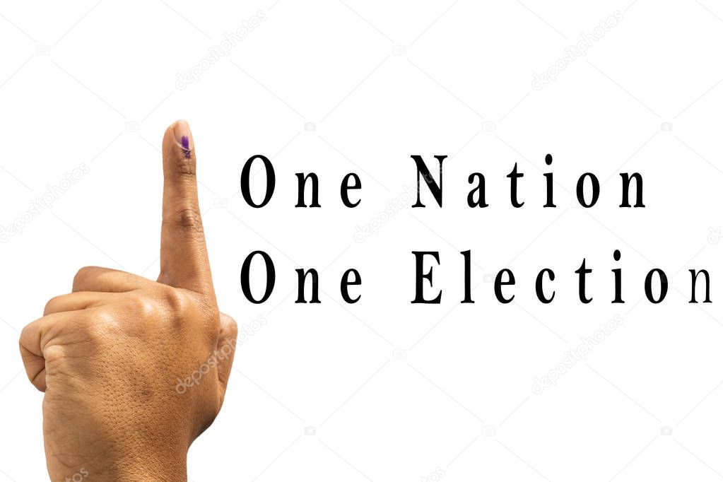 One Nation One Election with hand gesture of Indian Election on Isolated background