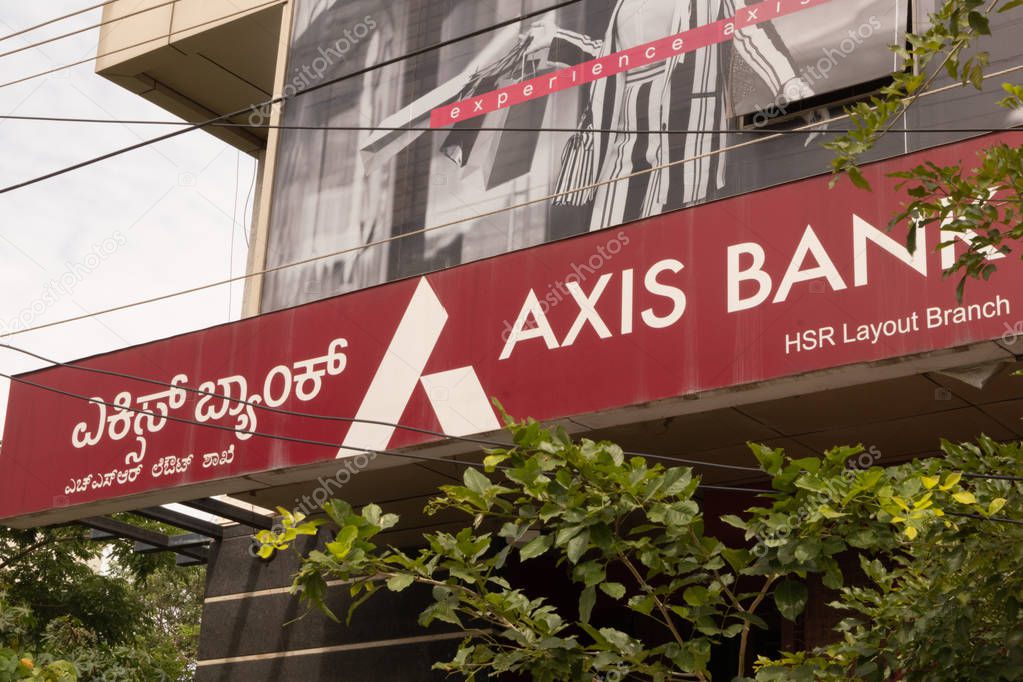 Bengaluru, India June 27,2019 : Front view Bill board of Axis Bank at Bengaluru