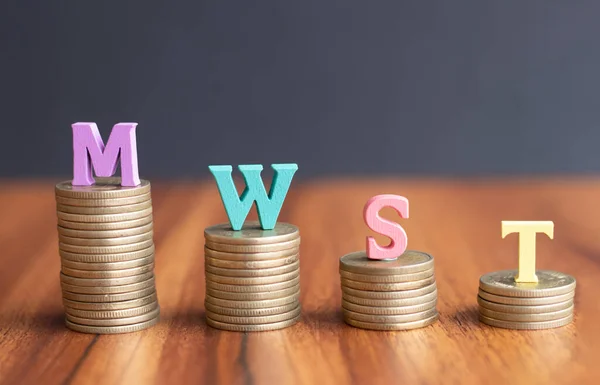 MWST or German Value Added Tax on coins in decreasing order - concept showing of decrease in tax rates