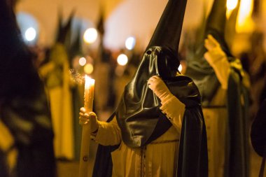 Marchena, SEVILLE, SPAIN - March 29, 2018: Procession of Holy Week('Semana Santa') in Marchena, SEVILLE. Holy Thursday afternoon. Procession of the Brotherhood of the 'Vera-Cruz'