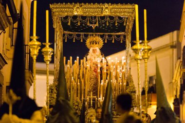 Marchena, SEVILLE, SPAIN - March 29, 2018: Procession of Holy Week('Semana Santa') in Marchena, SEVILLE. Holy Thursday afternoon. Procession of the Brotherhood of the 'Vera-Cruz'