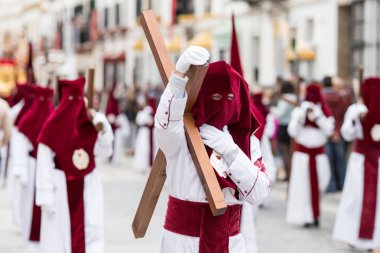 Marchena, SEVILLE, SPAIN - April 17, 2019: Procession of Holy Week in Marchena, Seville. Holy Wednesday. Procession of the Brotherhood of Our Father and Lord of Humility and Patience 'La Humildad'