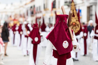 Marchena, SEVILLE, SPAIN - April 17, 2019: Procession of Holy Week in Marchena, Seville. Holy Wednesday. Procession of the Brotherhood of Our Father and Lord of Humility and Patience 'La Humildad'
