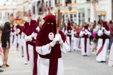 Marchena, SEVILLE, SPAIN - April 17, 2019: Procession of Holy Week in Marchena, Seville. Holy Wednesday. Procession of the Brotherhood of Our Father and Lord of Humility and Patience 'La Humildad'
