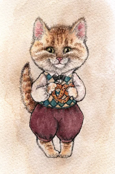 水彩画メインクーン猫手描きペットポートレートイラスト分離 水彩画メインクーン猫手描きペットポートレートイラスト分離
